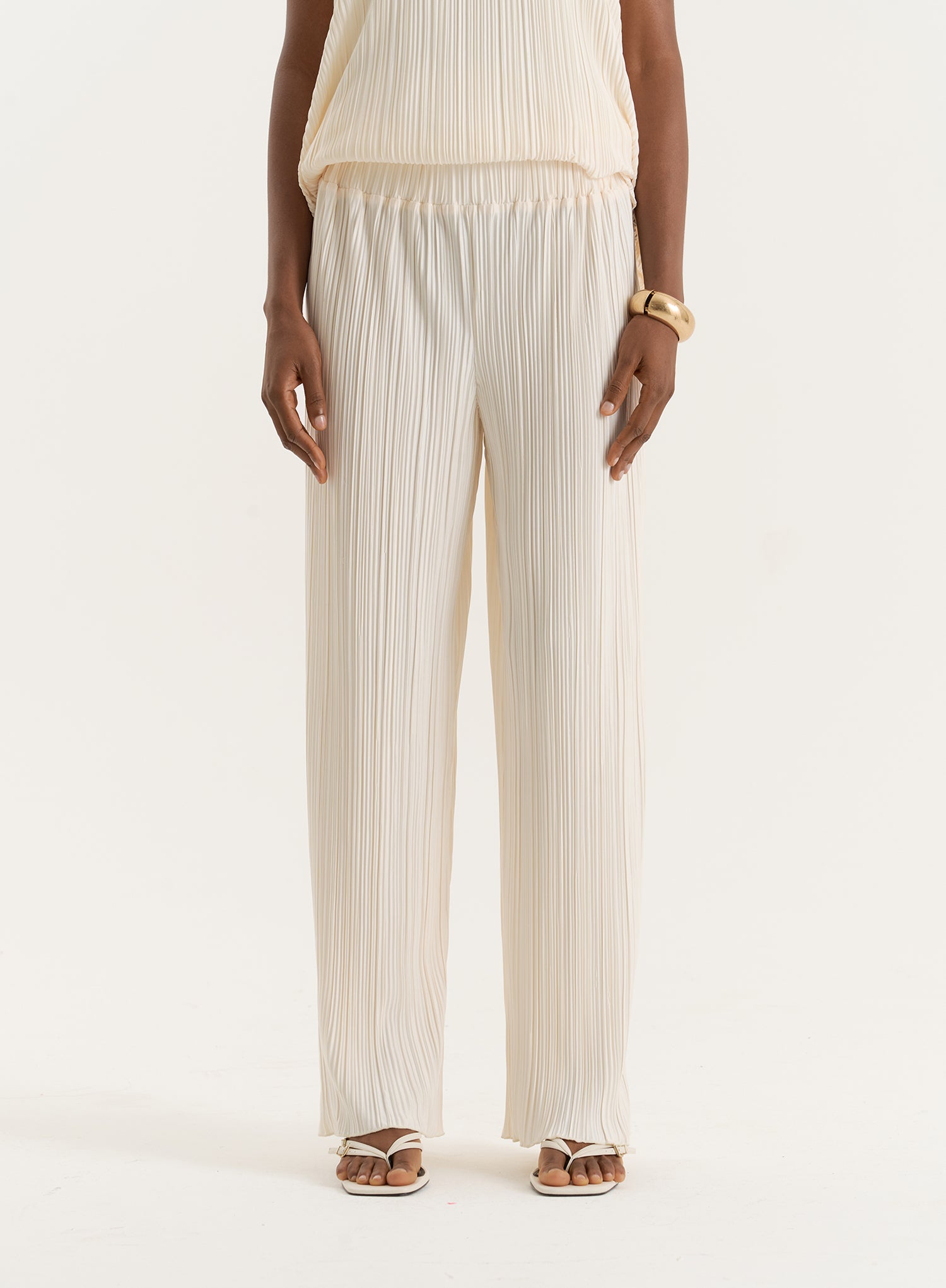 Cream Plisse Trouser